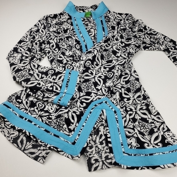 Island Republic Blk Wht Blue Boho Tunic Top Med - Picture 7 of 15